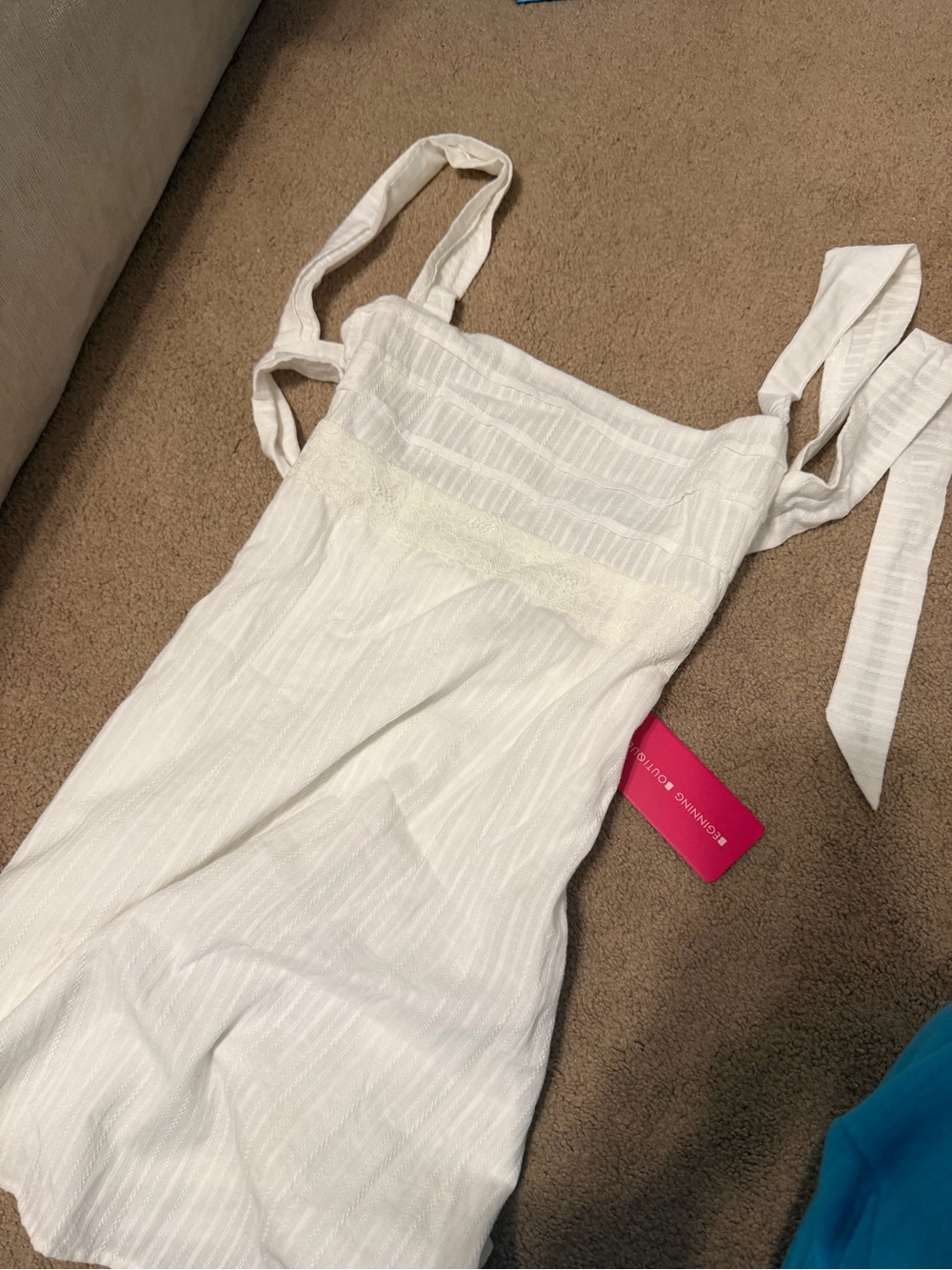 White Tie-Shoulder Sundress with Lace Trim- beginning boutique